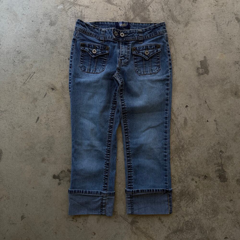 Vintage Y2k Angels Cropped Capri Jeans with Front Flap Pockets